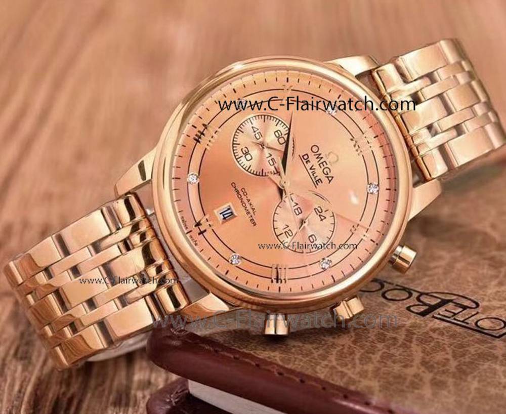 Replica Omega deVille Chronograph Watch All Rose Gold